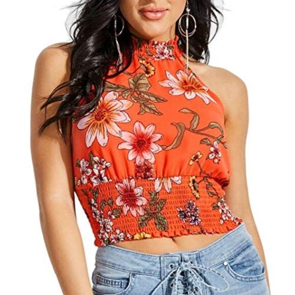 Jadie Smocked Crop Top Flourish Fields Sushi Kiss XL - Picture 1 of 2
